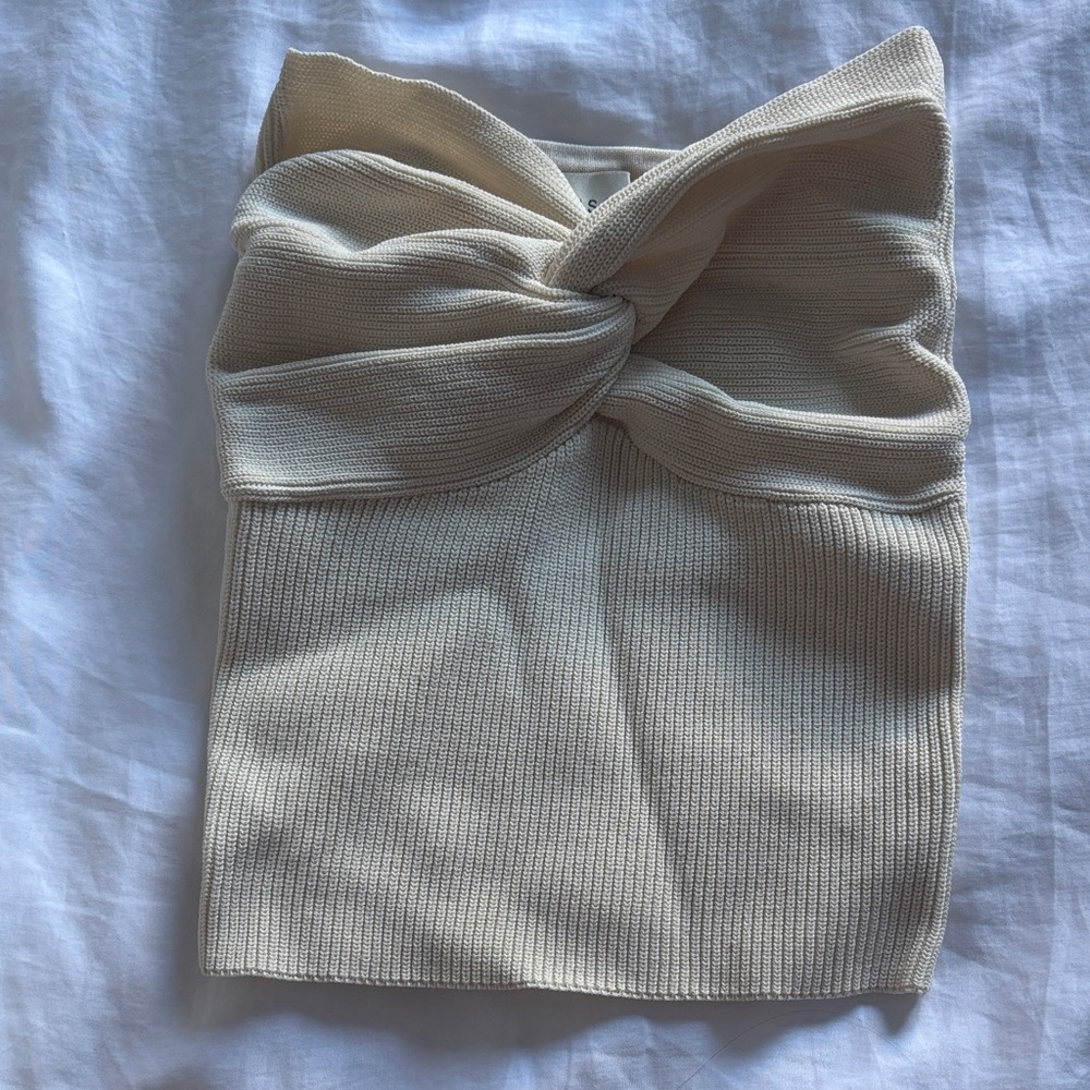 DISSH Cream Knotted Strapless Top